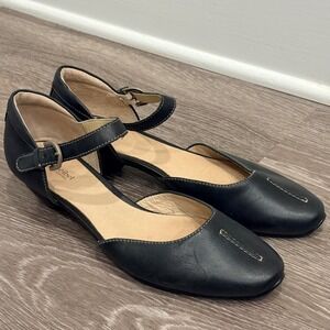 Josef Seibel Tina 17 Black Leather Mary Jane Low Wedge d'Orsay Pumps Sz 10-10.5